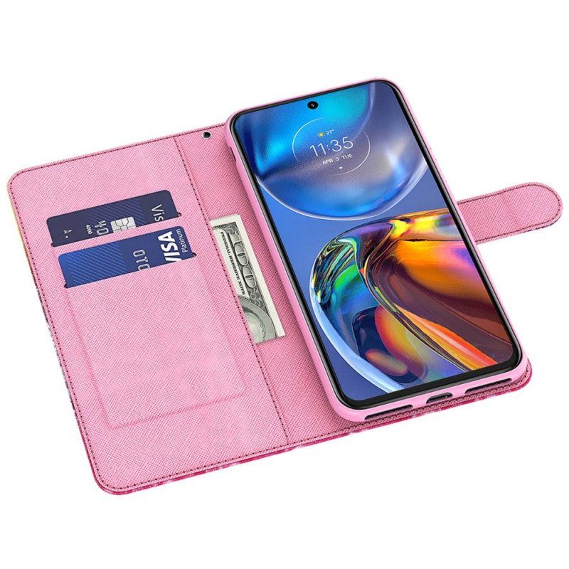 Flip Case Moto G73 5G Suojaketju Kuori Punainen Puu Hihnalla