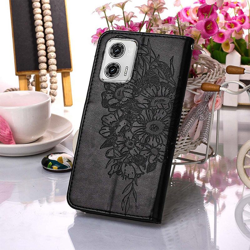 Flip Case Moto G73 5G Suojaketju Kuori Strappy Kukkaperhonen