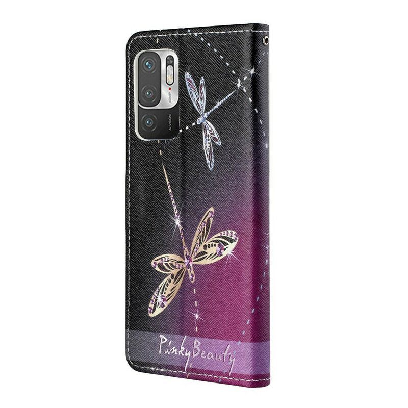 Flip Case Poco M3 Pro 5G Suojaketju Kuori Strappy Dragonflies