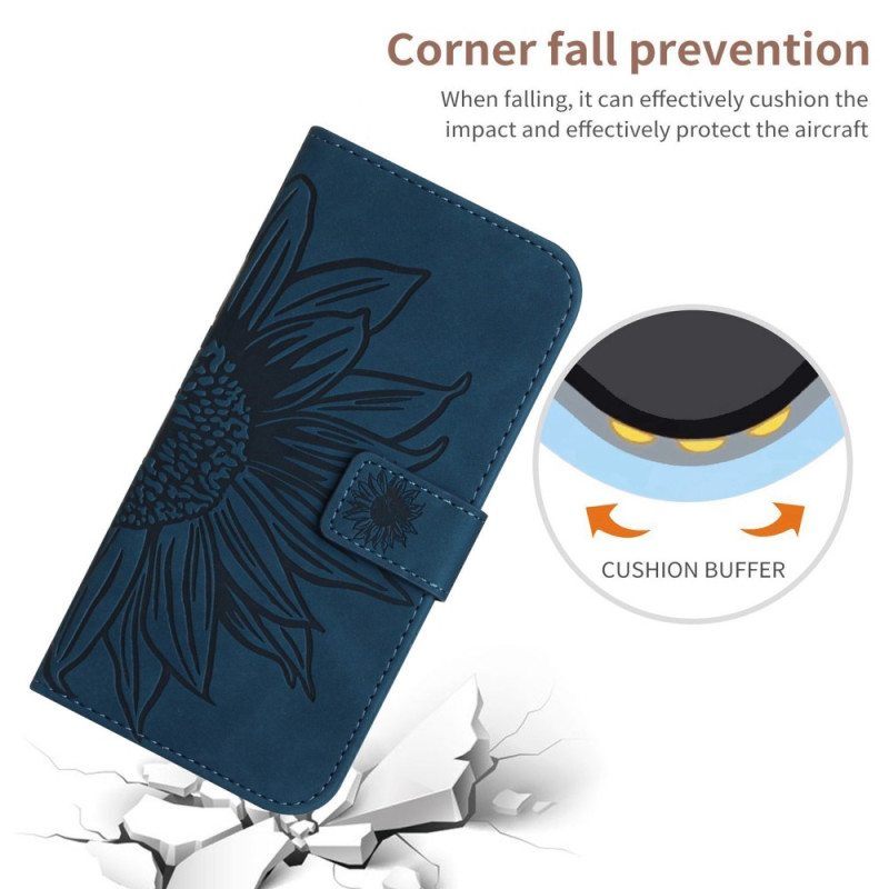 Flip Case Poco X5 Pro 5G Suojaketju Kuori Olkainen Auringonkukka