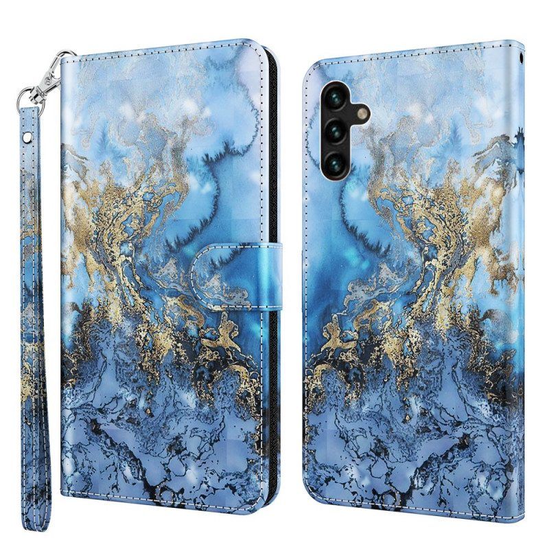 Flip Case Samsung Galaxy A13 5G / A04s Marmorimuotoilu Kaulanauhalla