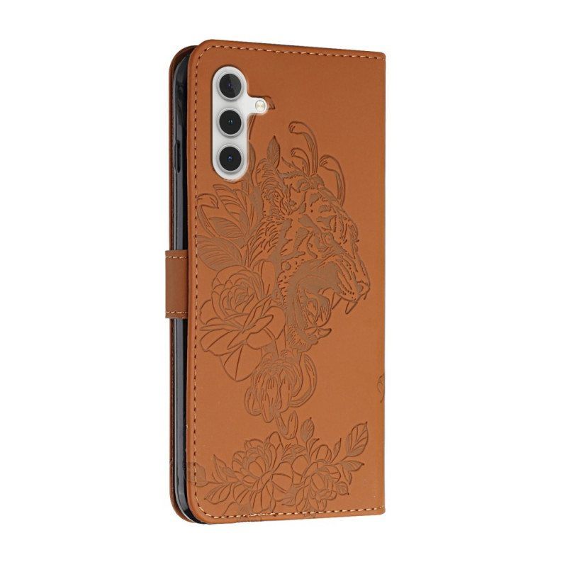 Flip Case Samsung Galaxy A13 5G / A04s Suojaketju Kuori Barokki Ranneke Tiger