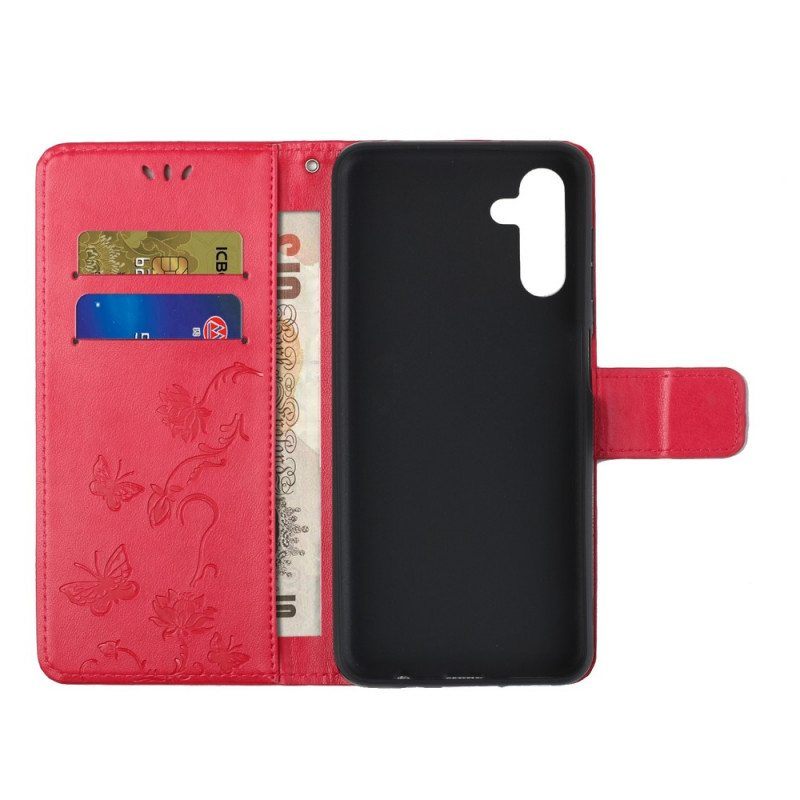 Flip Case Samsung Galaxy A13 5G / A04s Suojaketju Kuori Strap Kukat