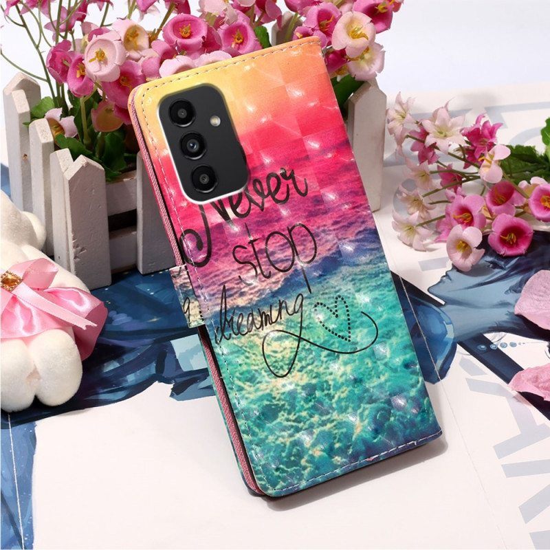 Flip Case Samsung Galaxy A54 5G Suojaketju Kuori Älä Koskaan Lopeta Unelmoimista Strappy