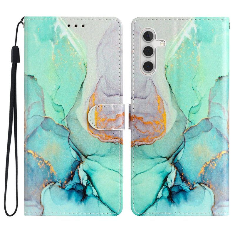 Flip Case Samsung Galaxy A54 5G Suojaketju Kuori Marmoroitu Hihna