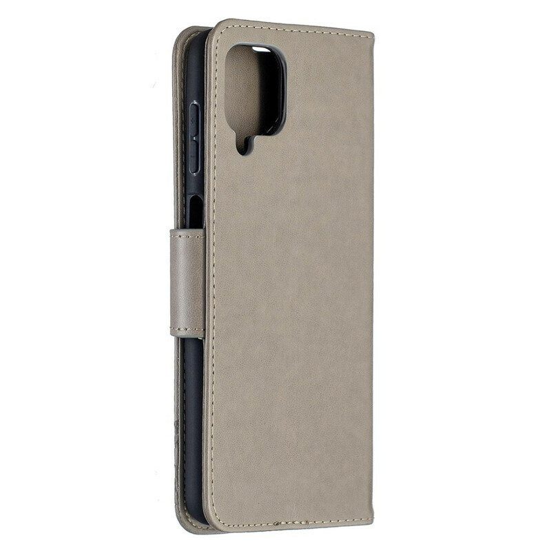 Flip Case Samsung Galaxy M12 / A12 Perhosia Lennossa Lanyardin Kanssa