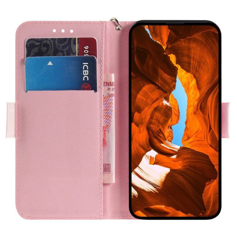 Flip Case Samsung Galaxy M13 Rakasta Pandaa Kaulanauhalla