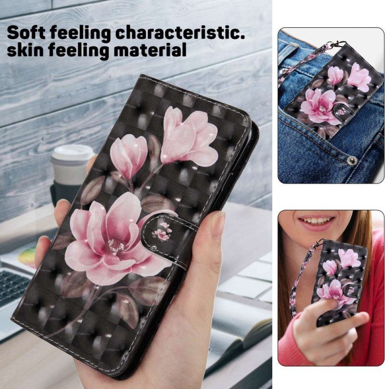 Flip Case Samsung Galaxy S23 5G Suojaketju Kuori Strappy Kukka