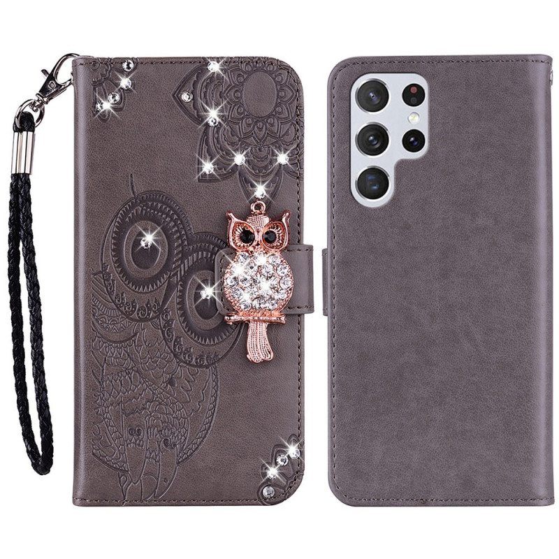 Flip Case Samsung Galaxy S23 Ultra 5G Pöllö Mandala Ja Charm