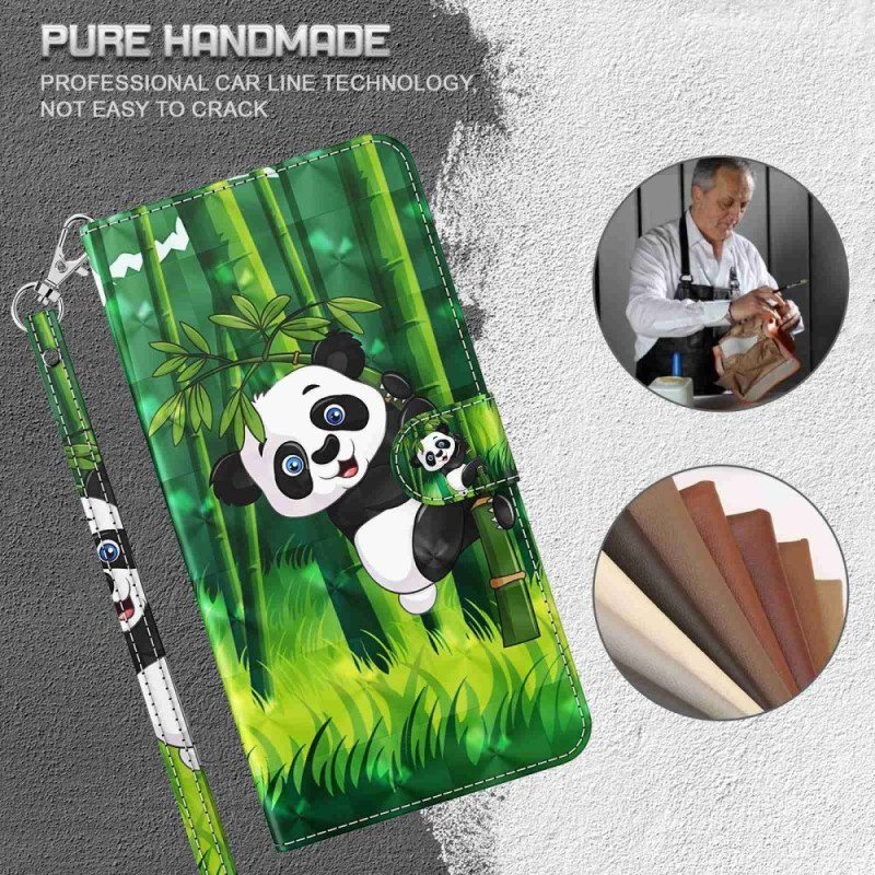 Flip Case Samsung Galaxy S23 Ultra 5G Suojaketju Kuori Bambupanda Kaulanauhalla