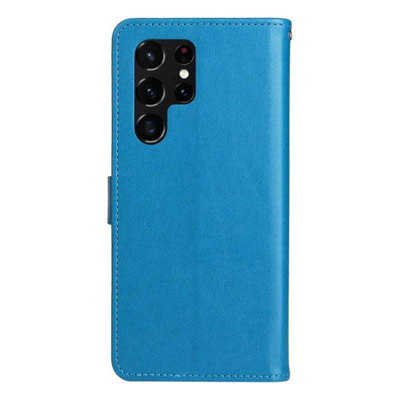 Flip Case Samsung Galaxy S23 Ultra 5G Suojaketju Kuori Strappy Kissa Ja Mehiläiset