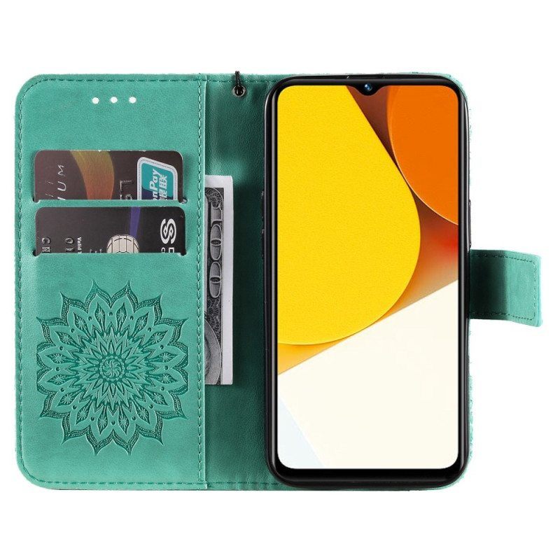 Flip Case Vivo Y22s Mandala-aurinko Kaulanauhalla