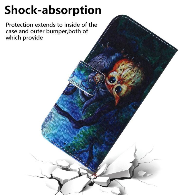 Flip Case Xiaomi Redmi Note 12 5G Suojaketju Kuori Strappy Owls -maalaus