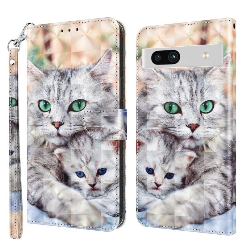 Kotelot Google Pixel 7A Suojaketju Kuori Strappy Cat -perhe