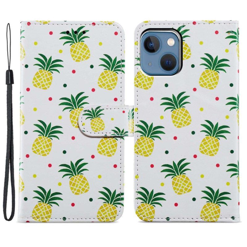 Kotelot iPhone 15 Plus Suojaketju Kuori Ananas Hihnalla