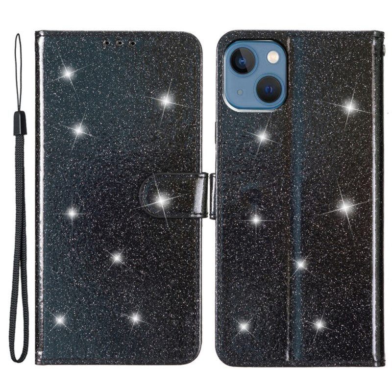 Kotelot iPhone 15 Plus Suojaketju Kuori Glitter-efekti Hihnalla