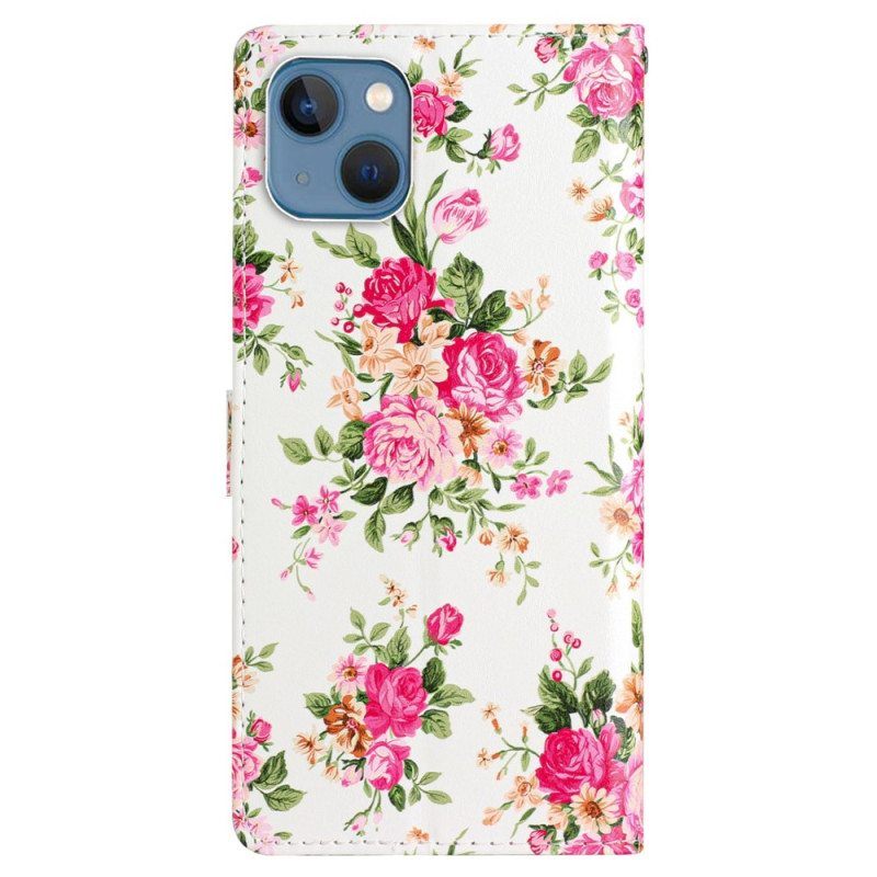 Kotelot iPhone 15 Suojaketju Kuori Liberty Flowers Hihnalla