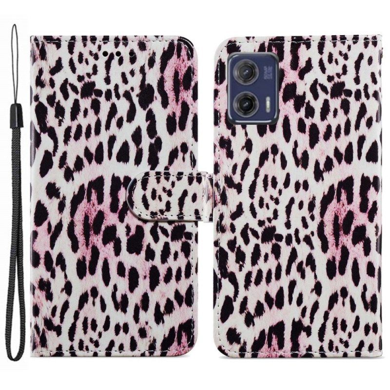 Kotelot Moto G73 5G Suojaketju Kuori Strappy Leopard Style