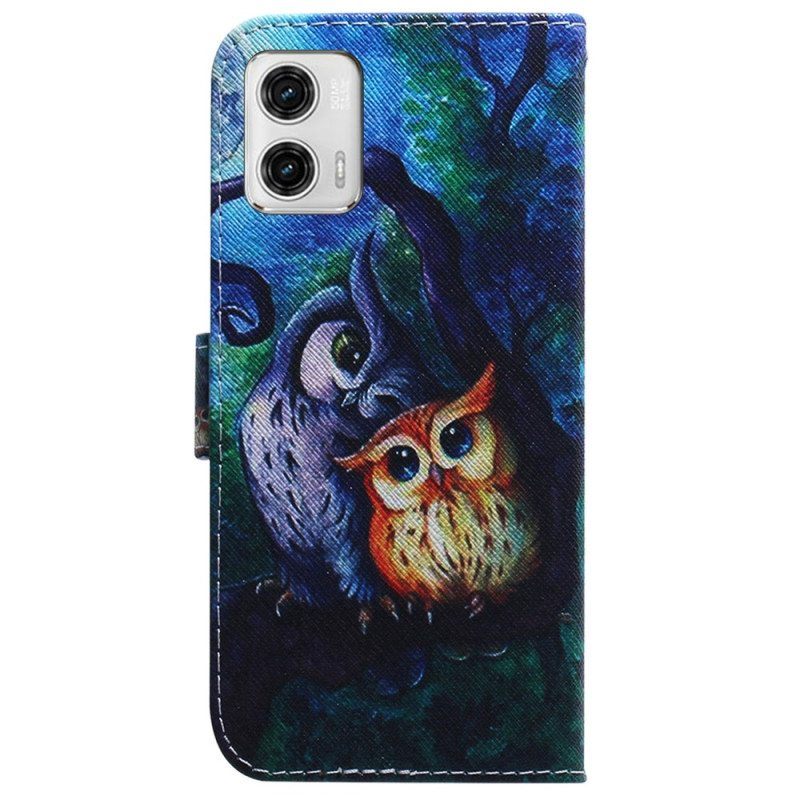 Kotelot Moto G73 5G Suojaketju Kuori Strappy Owls -maalaus