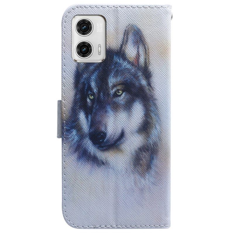 Kotelot Moto G73 5G Suojaketju Kuori Strappy Watercolour Wolf