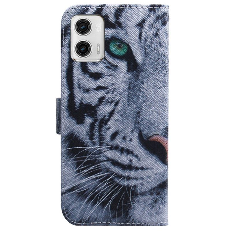 Kotelot Moto G73 5G Suojaketju Kuori Strappy White Tiger