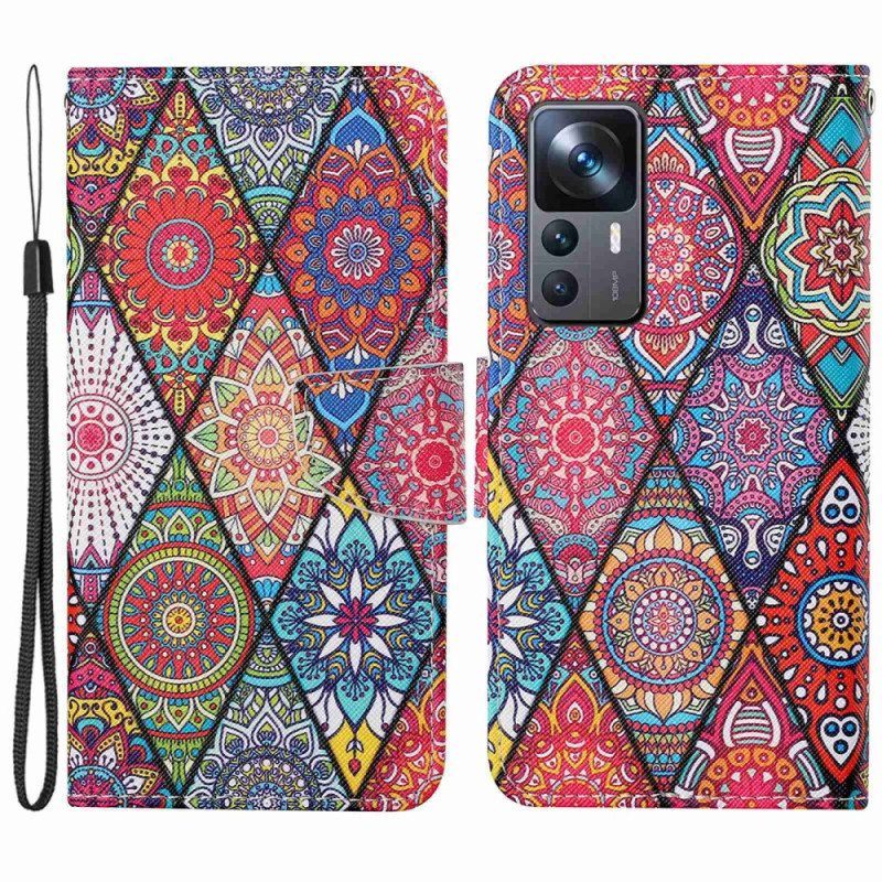 Kotelot Xiaomi 12T / 12T Pro Patchwork Kaulanauhalla