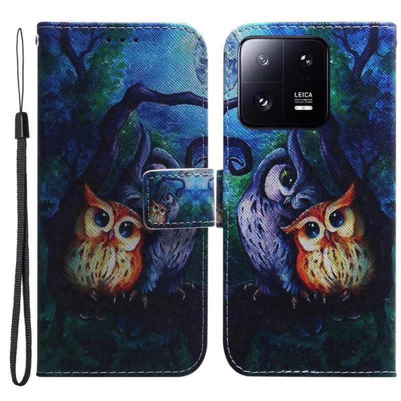 Kotelot Xiaomi 13 Pro Suojaketju Kuori Strappy Owls -maalaus