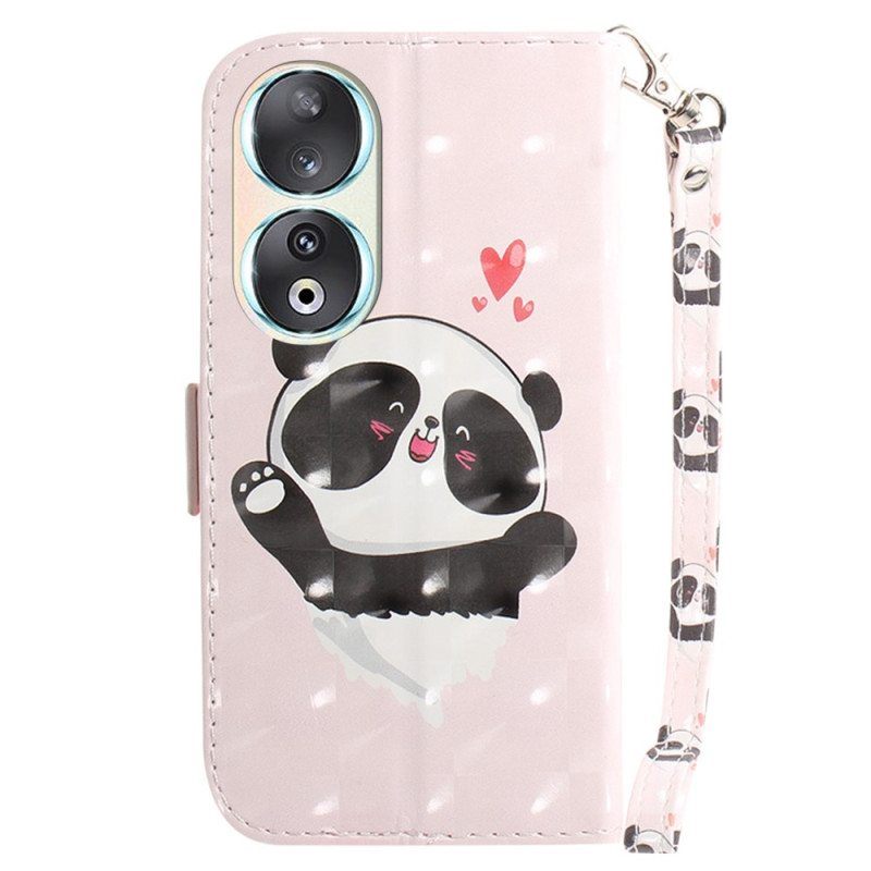 Nahkakotelo Honor 90 Suojaketju Kuori Panda Love Hihnalla