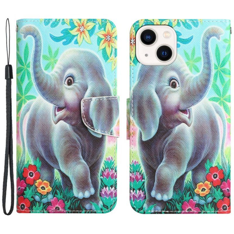 Nahkakotelo iPhone 15 Suojaketju Kuori Lanyard Elephant Walk