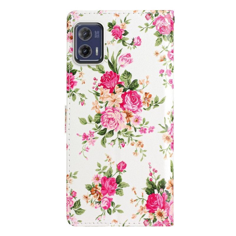 Nahkakotelo Moto G73 5G Suojaketju Kuori Hihna Liberty Flowers