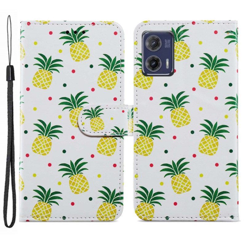 Nahkakotelo Moto G73 5G Suojaketju Kuori Strappy Ananas