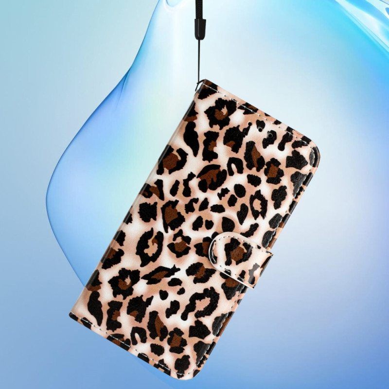 Nahkakotelo Moto G73 5G Suojaketju Kuori Strappy Leopard Print