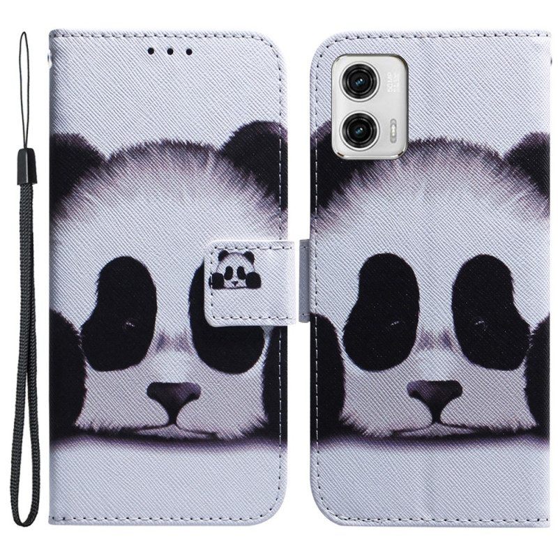 Nahkakotelo Moto G73 5G Suojaketju Kuori Strappy Panda