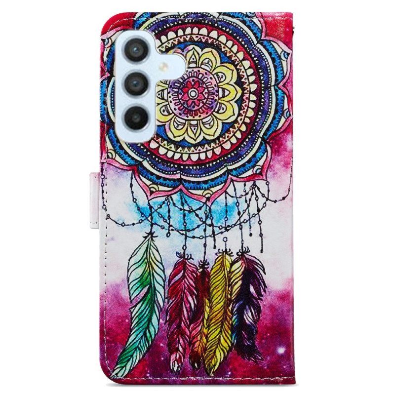 Nahkakotelo Samsung Galaxy A54 5G Suojaketju Kuori Akvarelli Dream Catcher Hihnalla