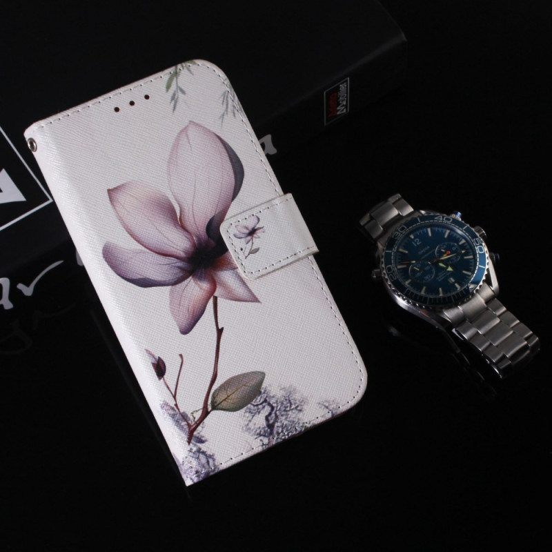 Nahkakotelo Samsung Galaxy M13 Suojaketju Kuori Vintage Strappy Flower