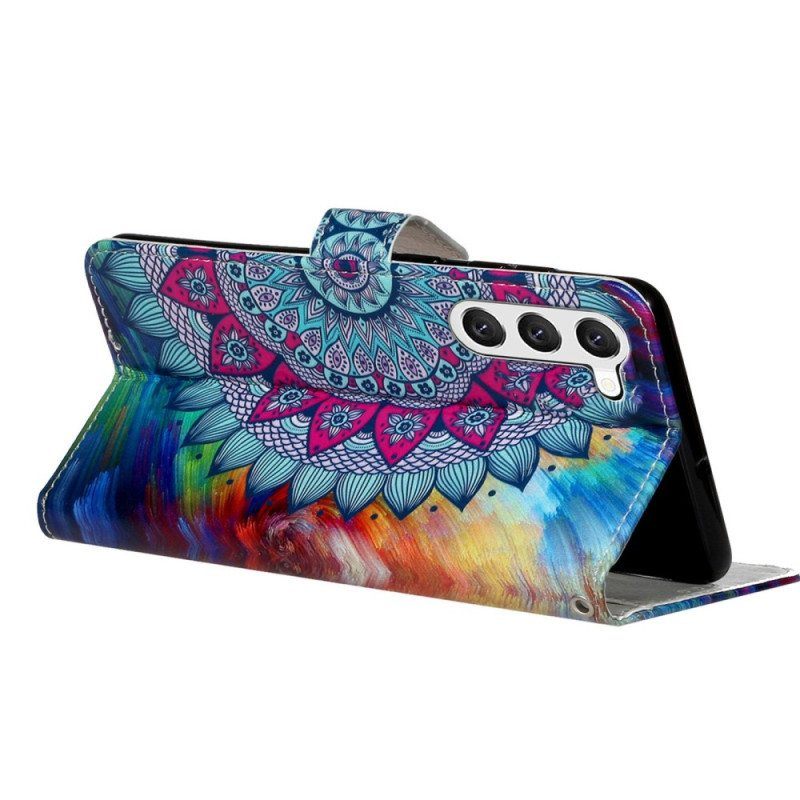 Nahkakotelo Samsung Galaxy S23 5G Suojaketju Kuori Värikäs Strappy Mandala