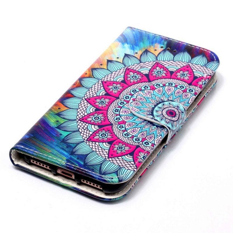 Nahkakotelo Samsung Galaxy S23 5G Suojaketju Kuori Värikäs Strappy Mandala