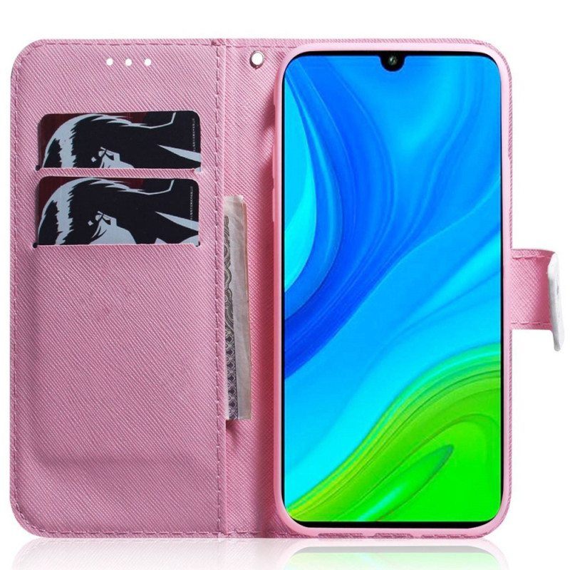 Nahkakotelo Xiaomi 12 / 12X Suojaketju Kuori Strappy Valkoiset Kukat