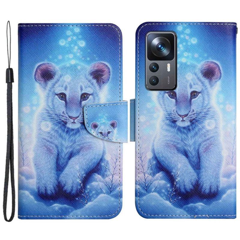 Nahkakotelo Xiaomi 12T / 12T Pro Suojaketju Kuori Baby Leopard Hihnalla