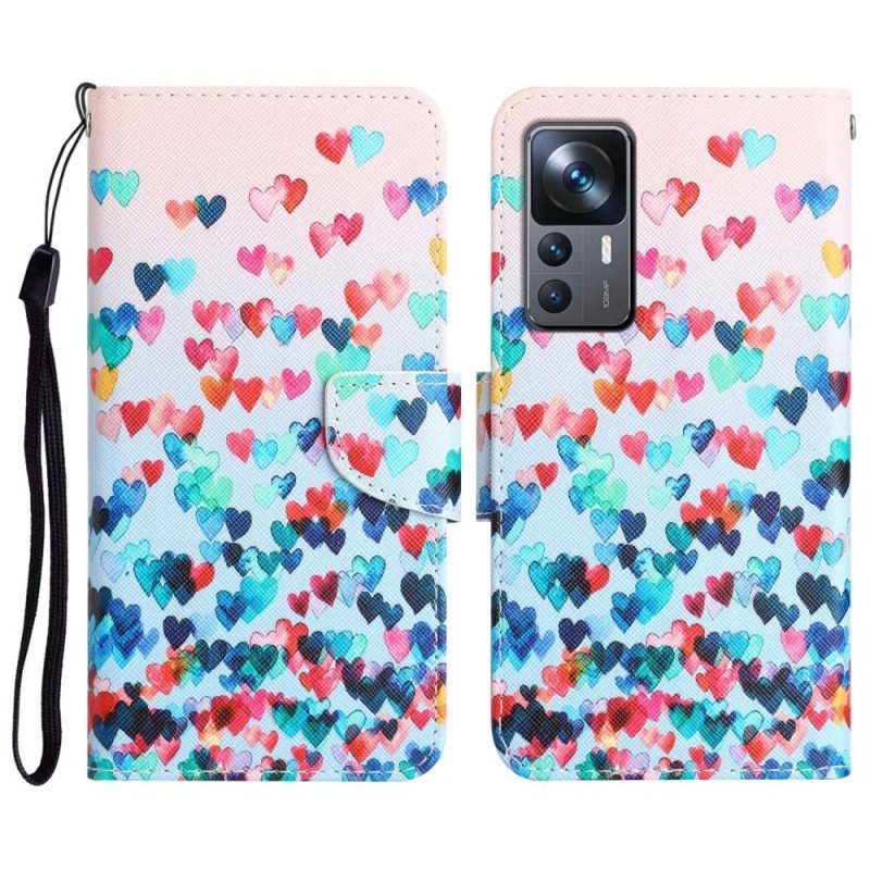 Nahkakotelo Xiaomi 12T / 12T Pro Suojaketju Kuori Strappy Hearts