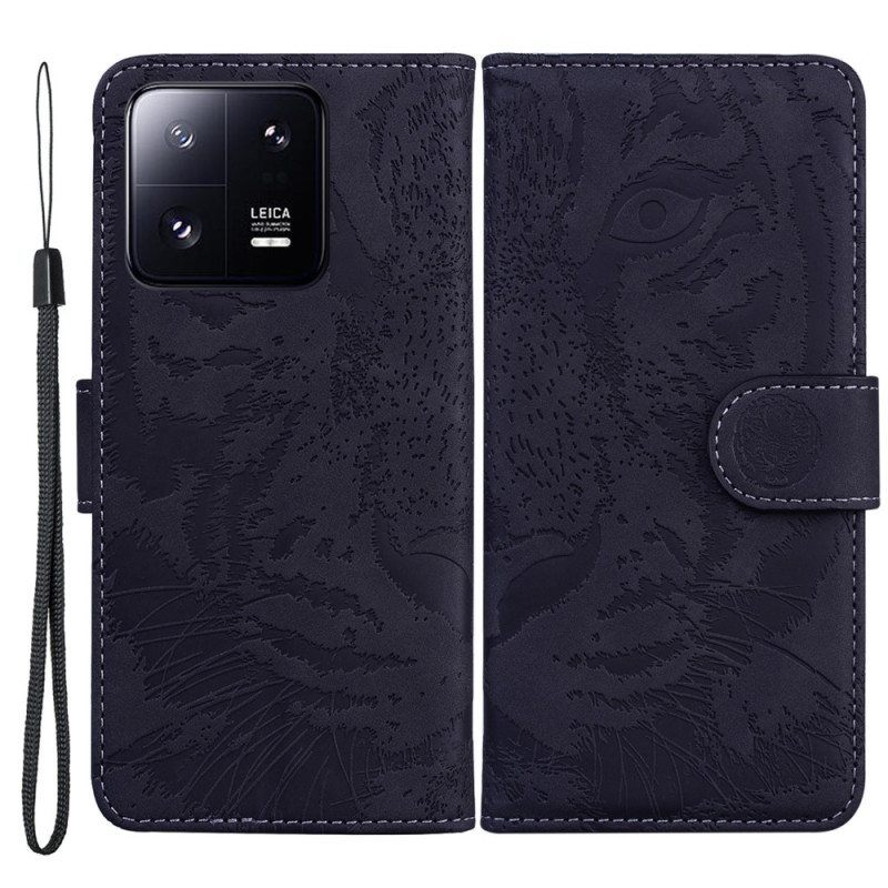 Nahkakotelo Xiaomi 13 Pro Suojaketju Kuori Strappy Tiger Print