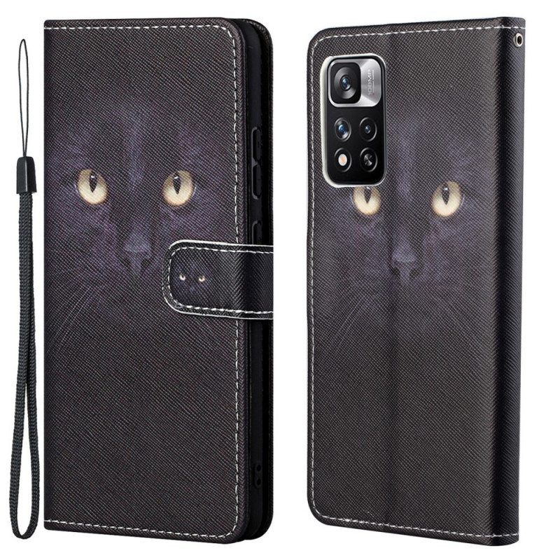 Nahkakotelo Xiaomi Redmi Note 11 Pro / 11 Pro 5G Suojaketju Kuori Strappy Black Cat Eyes