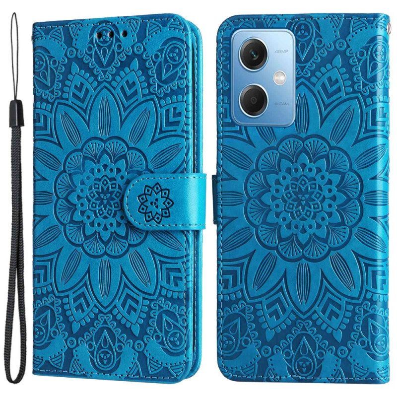 Nahkakotelo Xiaomi Redmi Note 12 5G Suojaketju Kuori Mandala-koriste Hihnalla