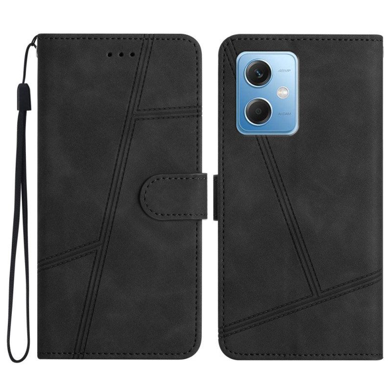 Nahkakotelo Xiaomi Redmi Note 12 5G Suojaketju Kuori Strappy Geometric Leather Style