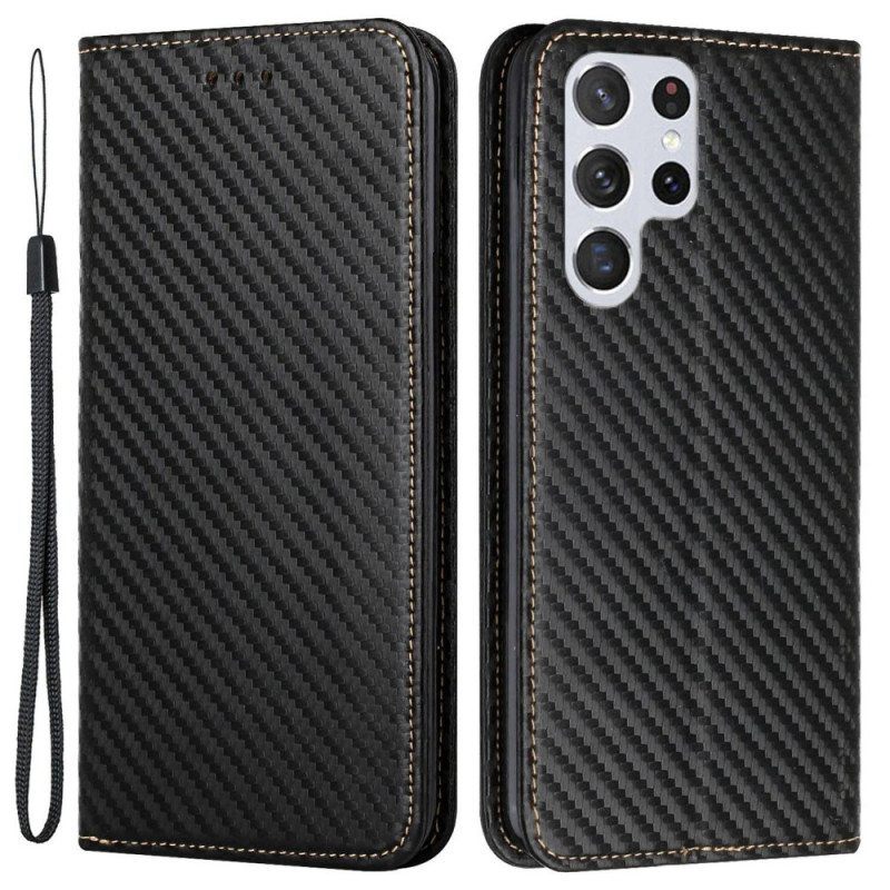 Puhelinkuoret Samsung Galaxy S23 Ultra 5G Suojaketju Kuori Kotelot Flip Strappy Carbon Fiber Style